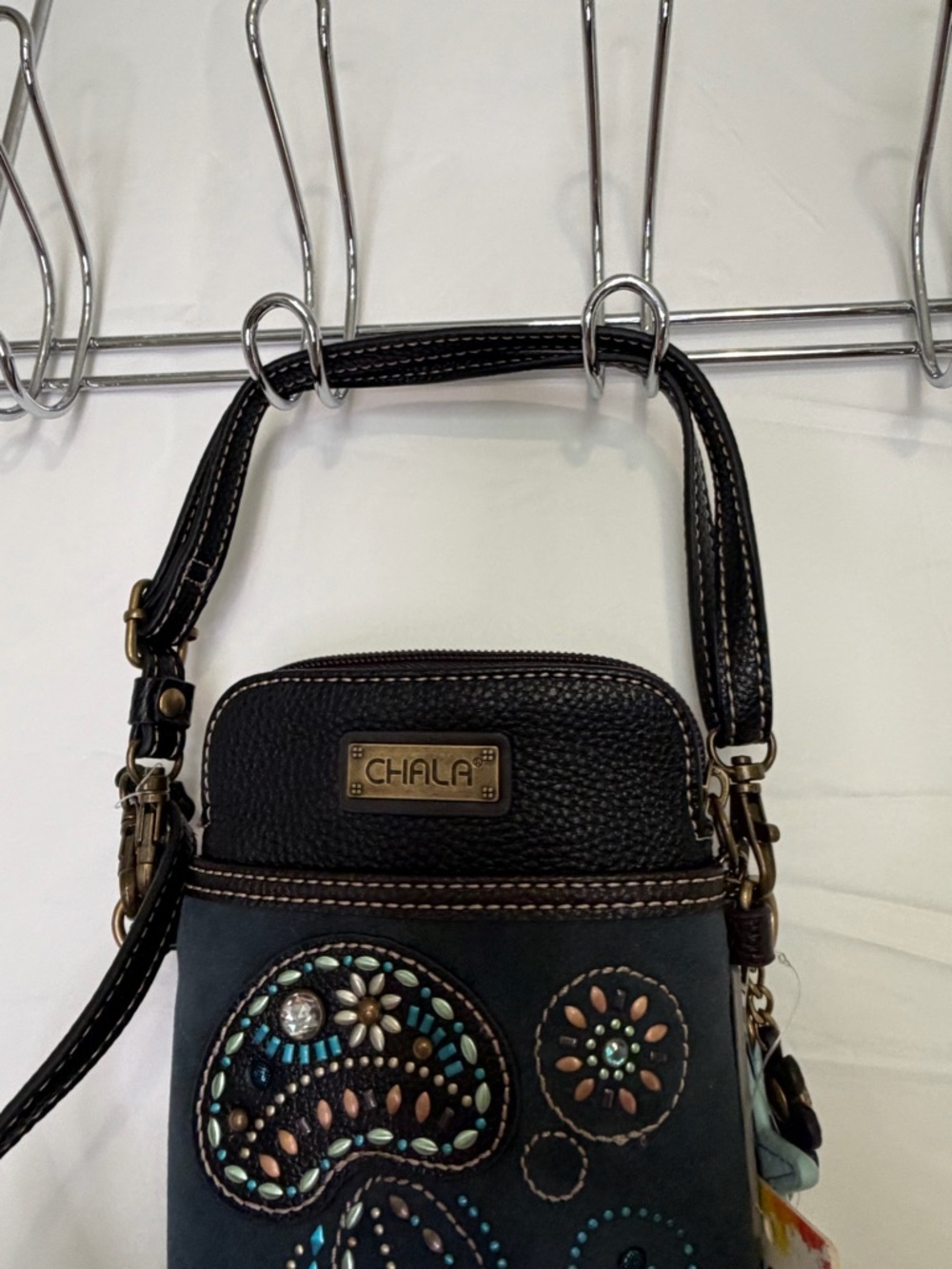 Chala Black Crossbody Phone Bag with Turquoise Embellishments​ - Picture 5 of 10